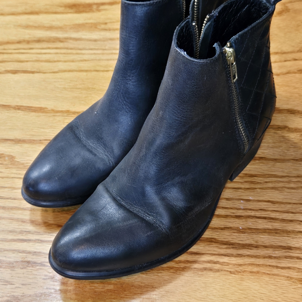Steve Madden Black Leather Boots with Gold Accents